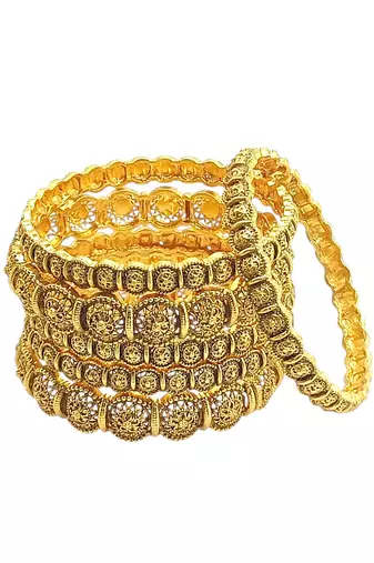 Set of 6 antique gold plated filigree design bangle set