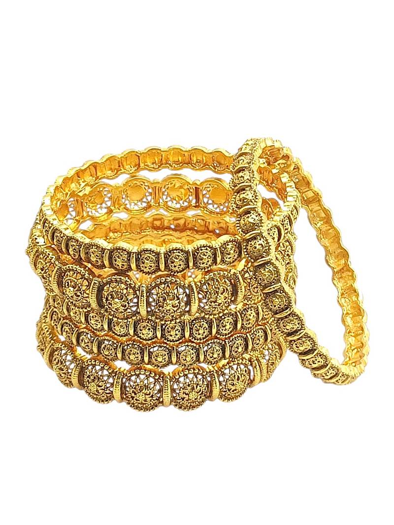 Set of 6 antique gold plated filigree design bangle set