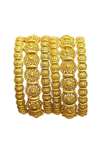 Set of 6 antique gold plated filigree design bangle set