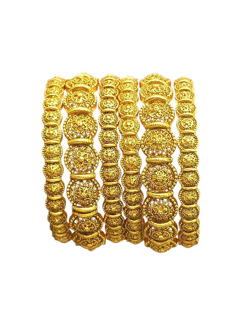 Set of 6 antique gold plated filigree design bangle set