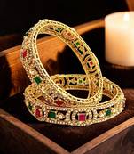 Set of 2 gold plated geometric cutout design bangle set