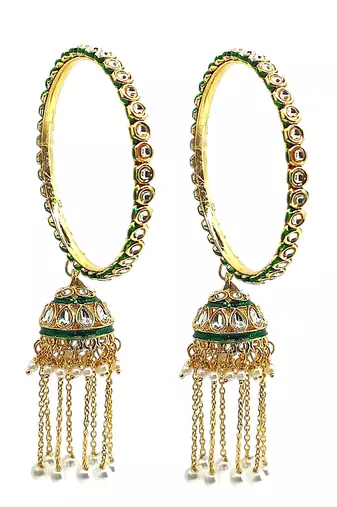 Gold plated set of 2 kundan jhumka bangles