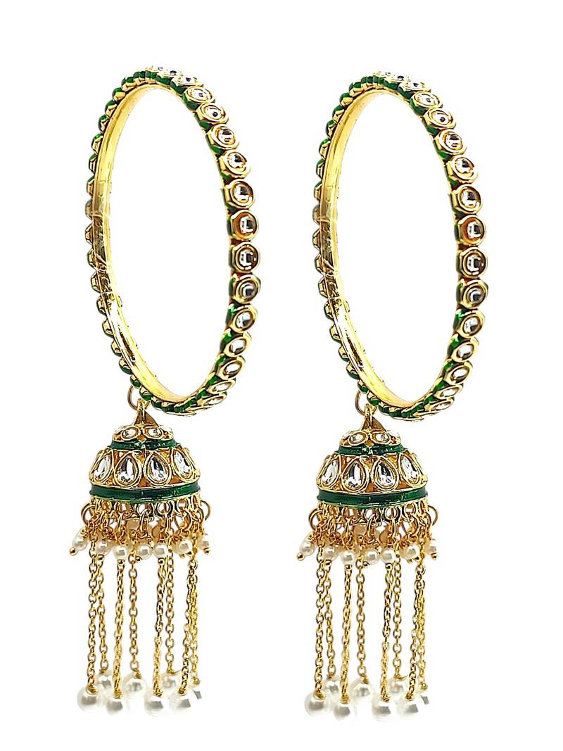 Gold plated set of 2 kundan jhumka bangles