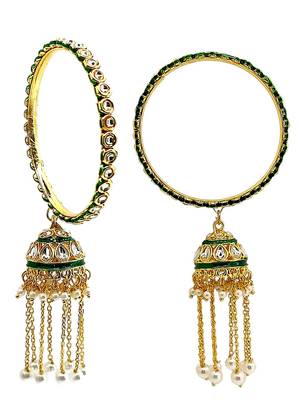 Gold plated set of 2 kundan jhumka bangles 5