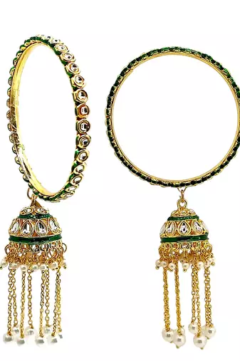 Gold plated set of 2 kundan jhumka bangles