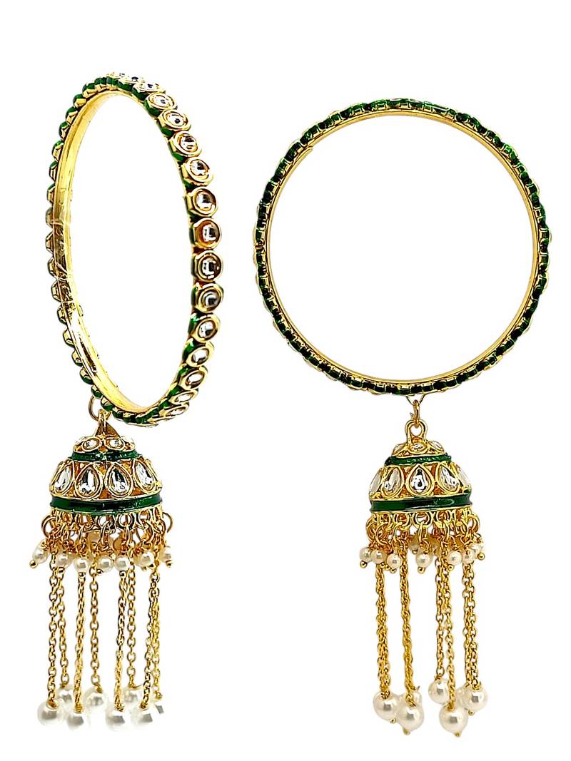 Gold plated set of 2 kundan jhumka bangles