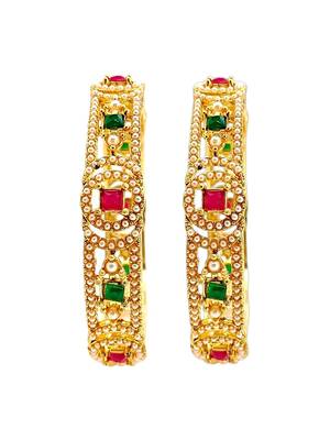 Set of 2 gold plated geometric cutout design bangle set 2