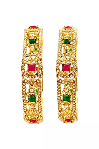 Set of 2 gold plated geometric cutout design bangle set