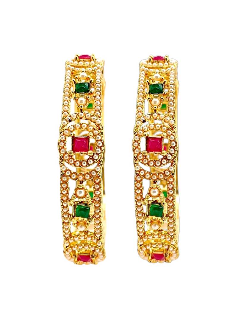 Set of 2 gold plated geometric cutout design bangle set