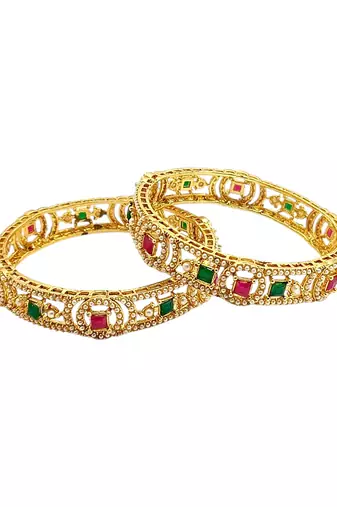 Set of 2 gold plated geometric cutout design bangle set