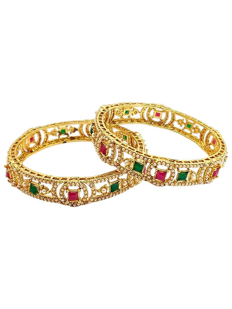Set of 2 gold plated geometric cutout design bangle set