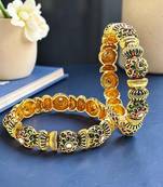 Gold plated set of 2 meenakari kundan bangles