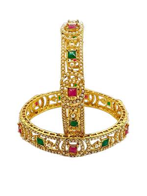 Set of 2 gold plated geometric cutout design bangle set 4