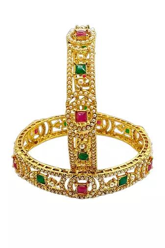 Set of 2 gold plated geometric cutout design bangle set