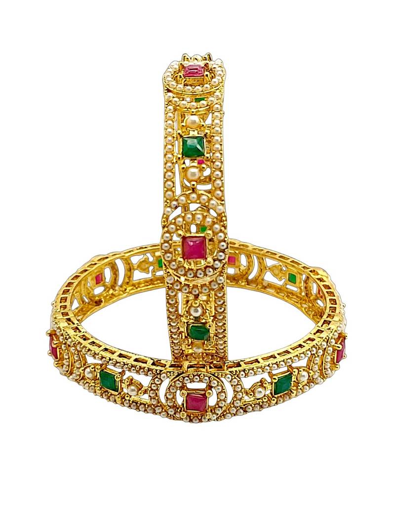 Set of 2 gold plated geometric cutout design bangle set