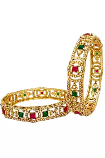 Set of 2 gold plated geometric cutout design bangle set