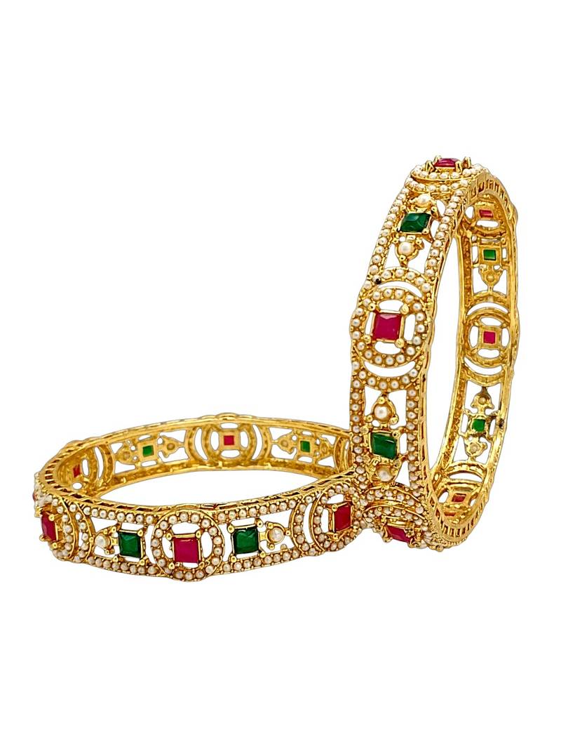 Set of 2 gold plated geometric cutout design bangle set