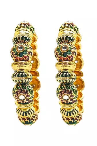 Gold plated set of 2 meenakari kundan bangles