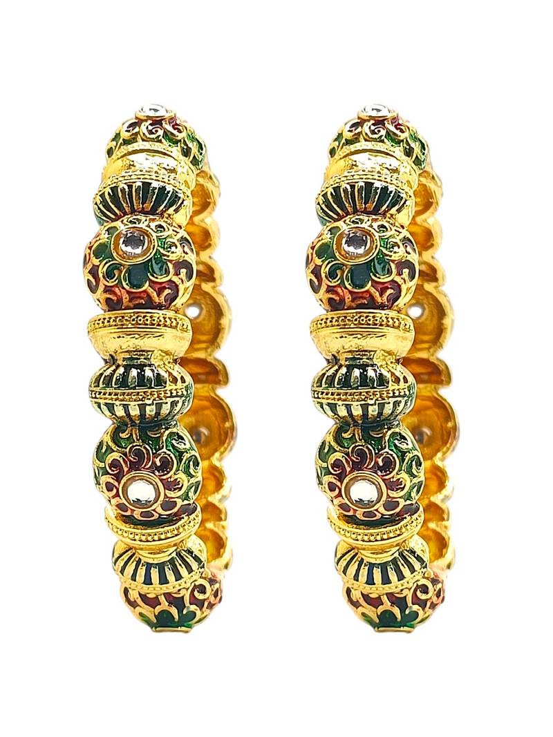 Gold plated set of 2 meenakari kundan bangles