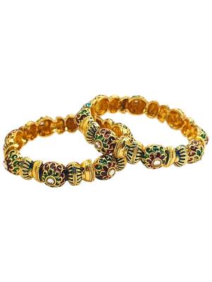 Gold plated set of 2 meenakari kundan bangles 3