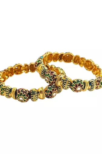 Gold plated set of 2 meenakari kundan bangles