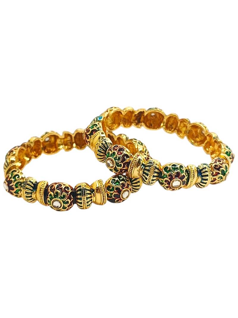Gold plated set of 2 meenakari kundan bangles