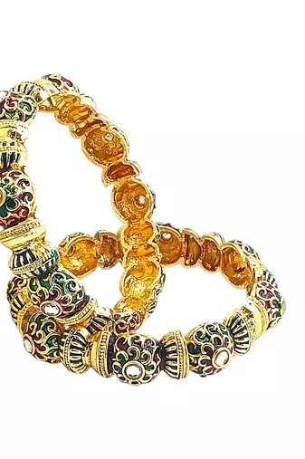 Gold plated set of 2 meenakari kundan bangles
