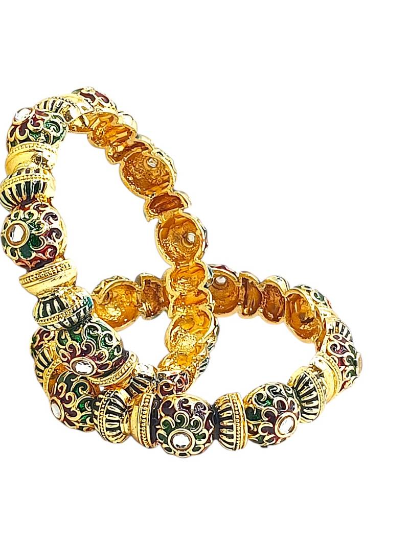 Gold plated set of 2 meenakari kundan bangles
