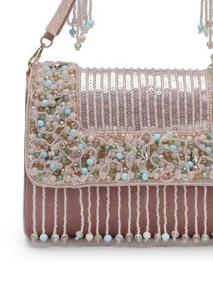  blush & bead dusky pink & pastel multi suede embellished clutch 7