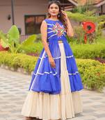 Blue colour Pure Cotton Gamthi Work Lehenga Set