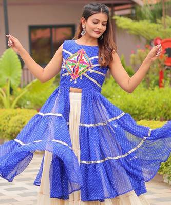 Blue colour Pure Cotton Gamthi Work Lehenga Set 2