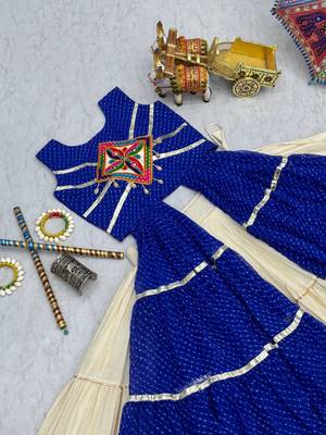 Blue colour Pure Cotton Gamthi Work Lehenga Set 4