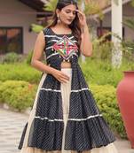 black colour Pure Cotton Gamthi Work Lehenga Set