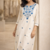 White Blue Embroidered Cotton Kurta & Pant Set