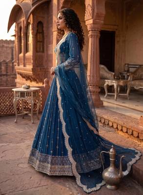 Elegance Royal Blue Zari and Sequins Embroidered Indian Designer Wedding Lehenga Choli 3