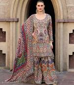 Multicolor heavy chinon digital print suit set