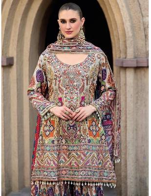 Multicolor heavy chinon digital print suit set 2