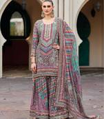 Multicolor heavy chinon digital print suit set