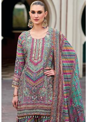 Multicolor heavy chinon digital print suit set 2