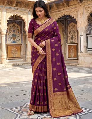 Wine soft silk woven designer saree 2