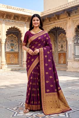 Wine soft silk woven designer saree 3