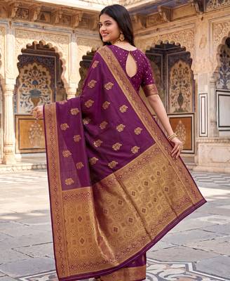 Wine soft silk woven designer saree 5