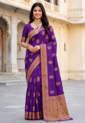 Purple soft silk blend woven designer saree 2