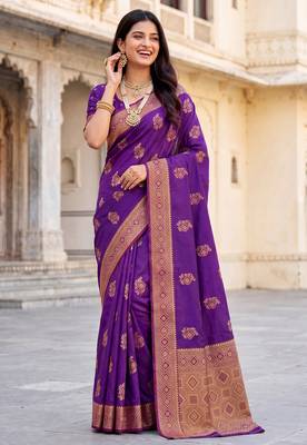 Purple soft silk blend woven designer saree 3