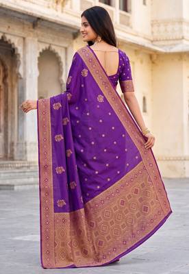 Purple soft silk blend woven designer saree 4