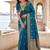 Teal blue soft silk blend woven designer saree