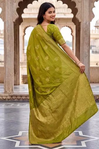 Light green soft silk blend woven designer saree