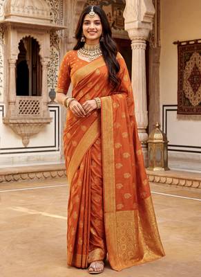 Red soft silk woven designer saree 1
