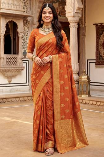 Red soft silk woven designer saree