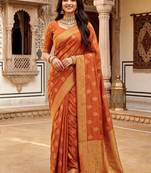 Red soft silk woven designer saree